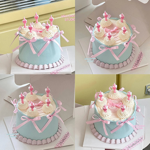 网红芭蕾风小蜡烛蛋糕装饰粉色蝴蝶结小仙女生日蛋糕爱心蜡烛插件