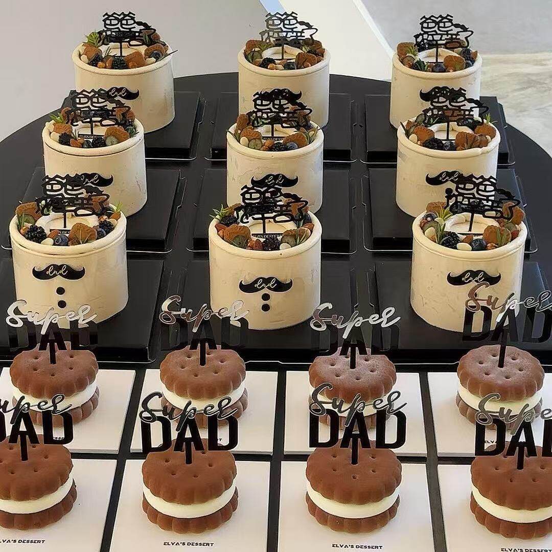 网红父亲节蛋糕装饰夹心饼干模具亚克力父爱如山超人爸爸烘焙插件