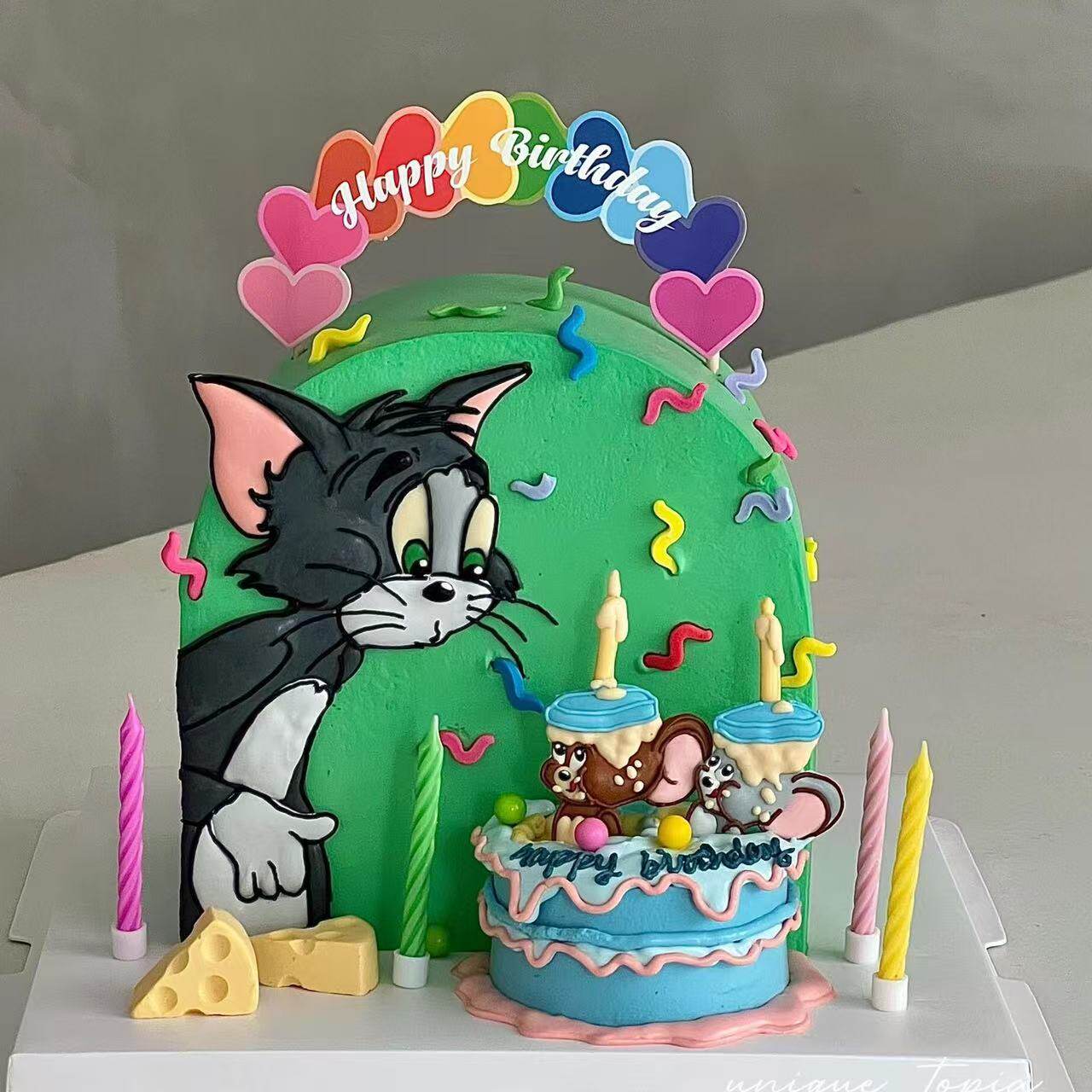 猫和老鼠奶酪蛋糕装饰摆件甜梦好友杰瑞汤姆儿童生日烘焙装扮配件