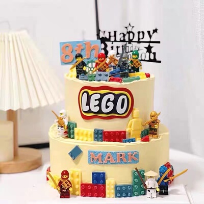 男孩生日蛋糕装饰摆件幻影忍者摩托车赛车玩具乐高积木插件插牌