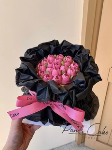 小仙女蛋糕 费罗伊德玫瑰花黑粉花束情侣周年纪念日表白蛋糕装饰