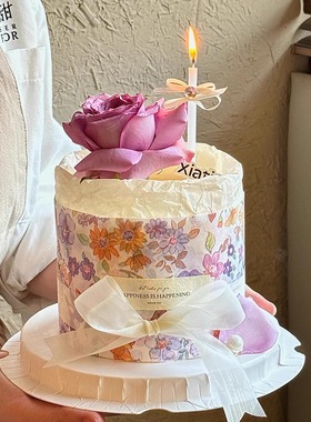 网红38女神节紫色碎花雪梨纸蛋糕装饰围边鲜花唯美仙女女神蛋糕