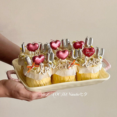 214情人节蛋糕装饰love木质插牌情侣告白纪念日爱心蜡烛装扮插件