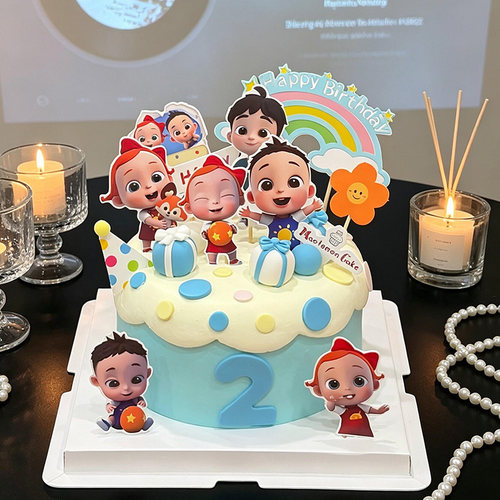 网红依娜恰恰蛋糕装饰插牌生日帽小插件儿童生日甜品烘焙装扮插件