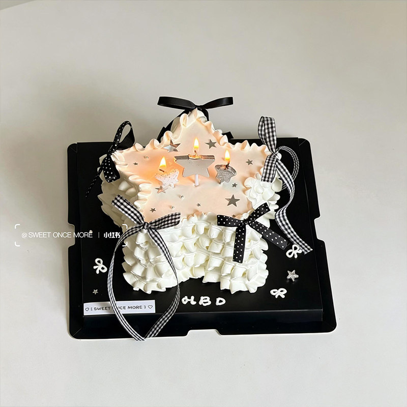 韩系闪粉五角星蛋糕蜡烛插件格子波点丝带蝴蝶结女生甜品派对装扮