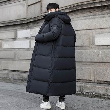 鹅绒羽绒服男长款过膝到脚踝新款高领加厚可拆卸帽子青少年防寒服