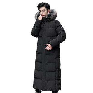 羽绒服男加长款过膝25冬季大码户外极寒加厚连帽超长鹅绒派克服男