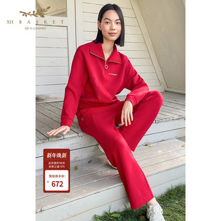 莫代尔空气层熔岩红半开襟斗鱼卫衣 冬款 XII BASKET十二篮商场同款