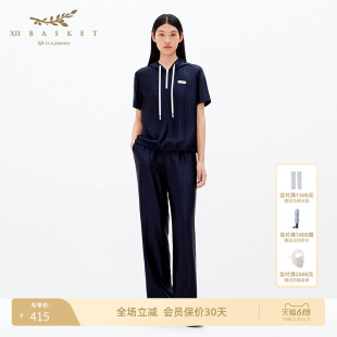 十二篮专选时尚舒适运动垂顺凉爽肌理感直筒休闲裤子女夏季