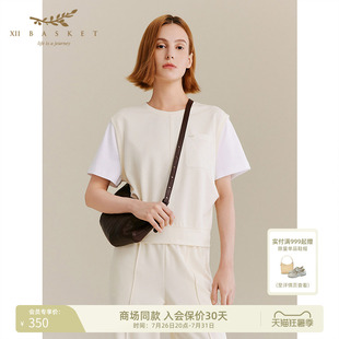 十二篮运动休闲舒适莱赛尔假两件上衣圆领宽松短袖T恤夏季