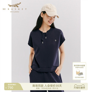 【舒柔莫代尔】十二篮26春新款空气层运动上衣女短袖休闲设计感蓝