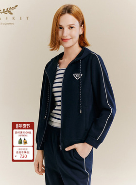 十二篮专选25秋新款高级感运动休闲时尚宽松套装藏蓝色连帽外套女