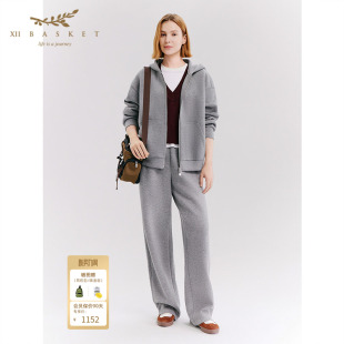 香蕉镰刀简约百搭长裤 十二篮26春新款 灰色休闲高腰显瘦卫裤