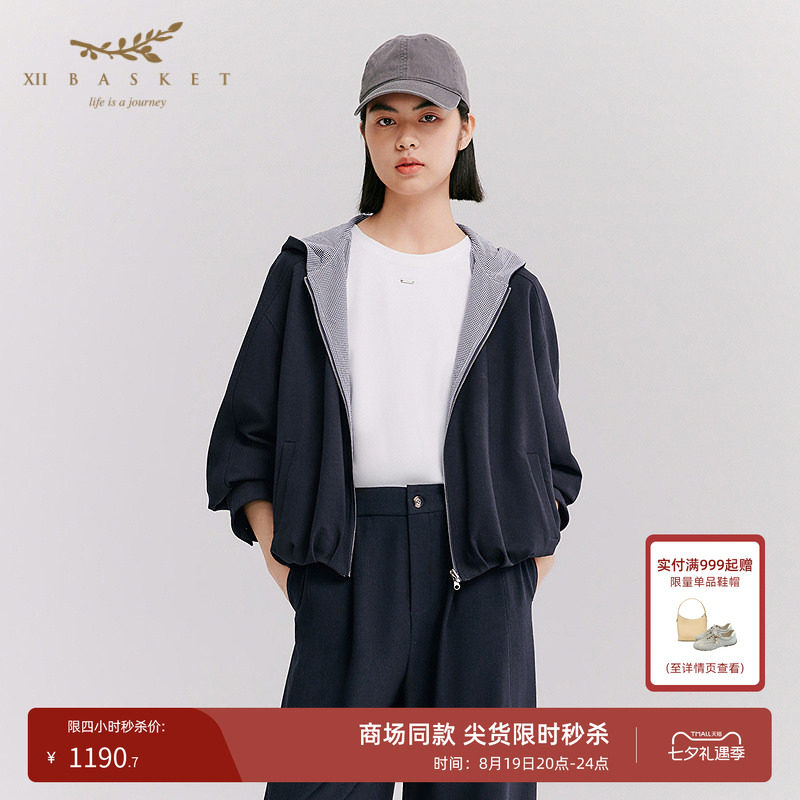 十二篮藏蓝连帽拉链休闲外套