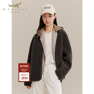 十二篮25冬新款 两面穿羊毛颗粒绒皮毛一体外套女羊羔毛大衣廓形