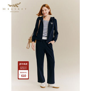 百搭藏蓝色九分直筒裤 休闲套装 女 高级运动时尚 十二篮专选25秋新款