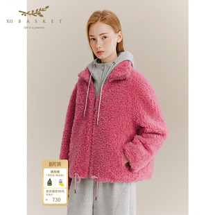显白玫粉色多巴胺羊羔毛外套减龄保暖 十二篮冬季 100%羊毛