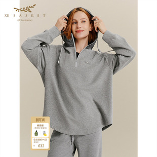 慵懒灰色Oversize宽松休闲卫衣女 时尚 XII BASKET十二篮秋季