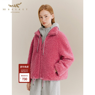 显白玫粉色多巴胺羊羔毛外套减龄保暖 十二篮25冬新款 100%羊毛