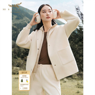 通勤白色毛呢外套冬季 XII BASKET十二篮100%绵羊毛大衣中长款