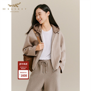外套女 羊毛羊绒双面呢可拆连帽大衣短款 十二篮商场同款 25冬新款