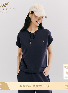 【舒柔莫代尔】十二篮26春新款空气层运动上衣女短袖休闲设计感蓝
