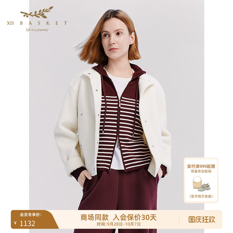 十二篮100%羊毛呢夹克女短款
