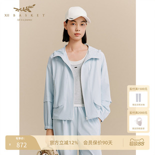 十二篮时尚运动户外轻量薄款休闲百搭连帽外套女减龄舒适蓝色秋季