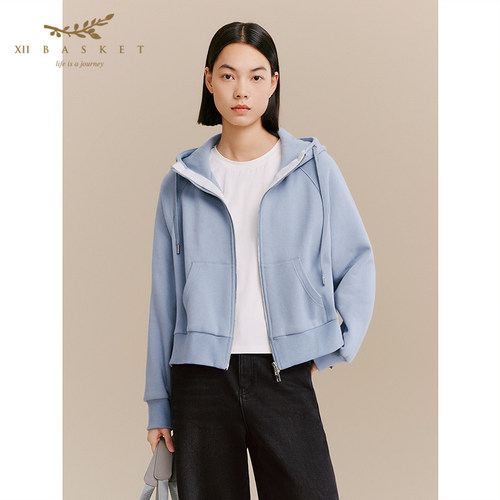 十二篮石灰蓝连帽卫衣短款外套