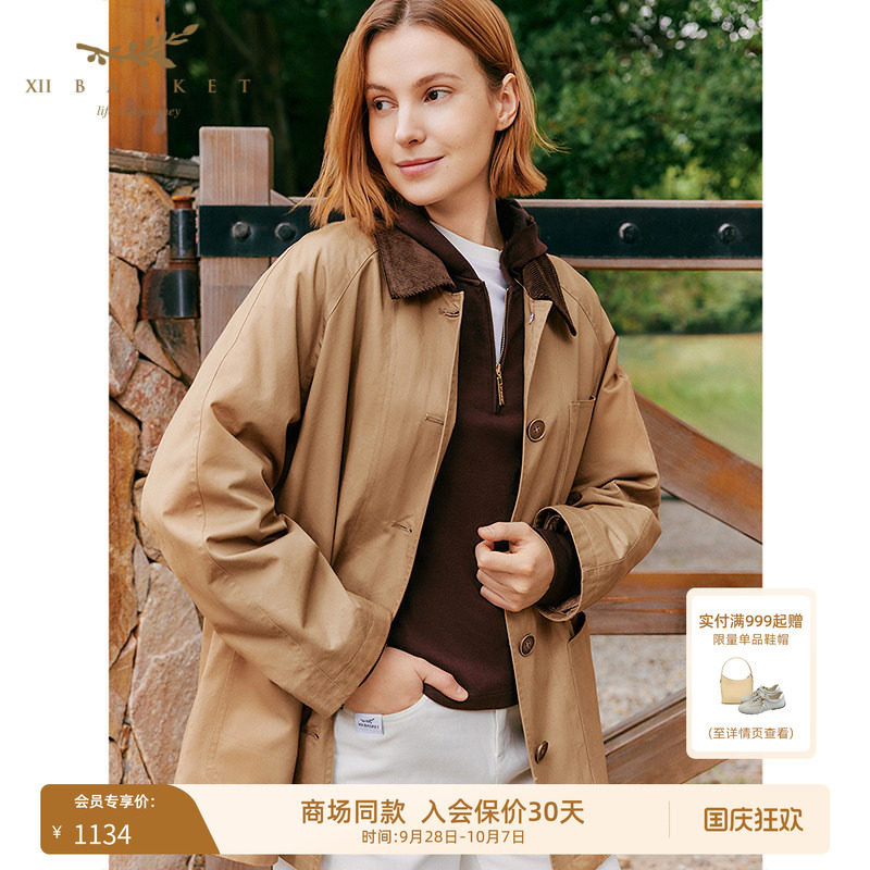 十二篮复古巴恩风撞色翻领风衣