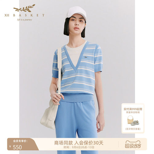 十二篮拼接撞色条纹针织衫