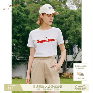 十二篮26夏新款百搭字母T恤女正肩圆领运动户外内搭休闲上衣