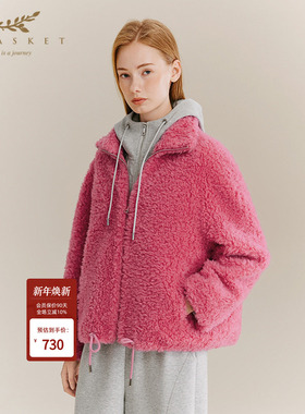 [100%羊毛]十二篮25冬新款显白玫粉色多巴胺羊羔毛外套减龄保暖
