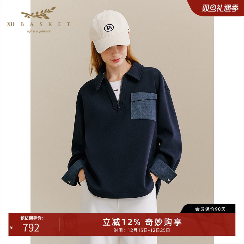 十二篮半拉链上衣复古休闲女