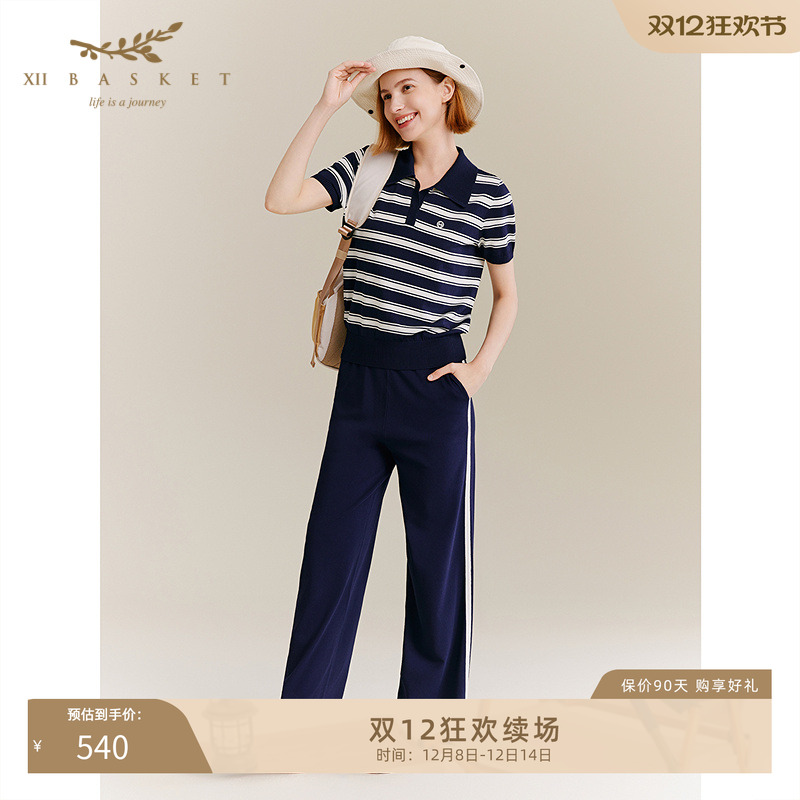 十二篮专选2025夏新款时尚运动透气舒适休闲天麻丝针织长裤子女