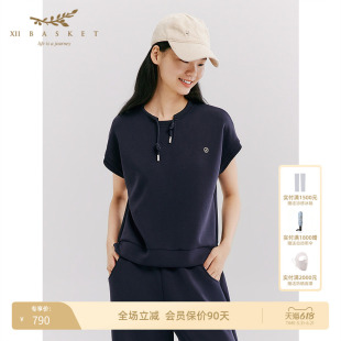 【舒柔莫代尔】十二篮26春新款空气层运动上衣女短袖休闲设计感蓝