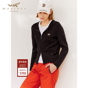 休闲外套深咖 女长袖 十二篮26春新款 莱赛尔连帽拉链针织开衫