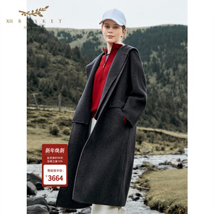 十二篮商场同款 智性通勤羊毛大衣女可拆针织连帽休闲廓形 25冬新款