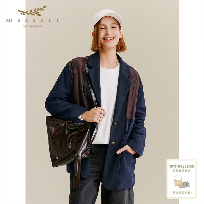 十二篮藏蓝休闲西装棉服外套