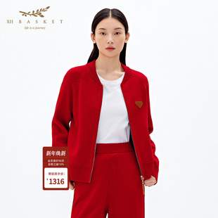 新年红休闲羊毛针织棒球服女 春季 XII BASKET十二篮商场同款