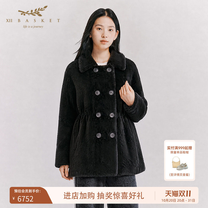 十二篮轻奢双排扣收腰毛皮外套