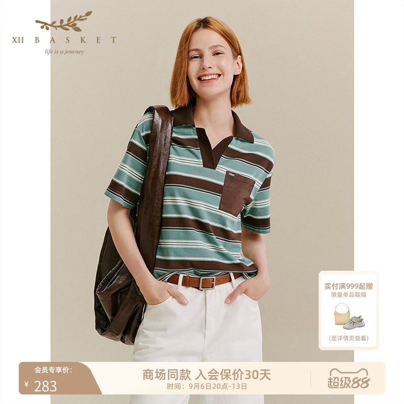十二篮夏季复古POLO条纹短袖