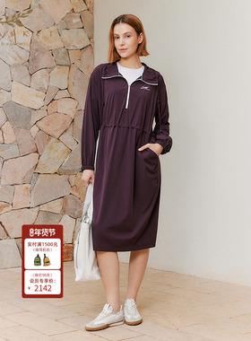 十二篮26春新款连帽复古运动风优雅百搭休闲连衣裙咖色