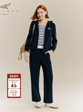 十二篮专选25秋新款高级运动时尚休闲套装百搭藏蓝色九分直筒裤女