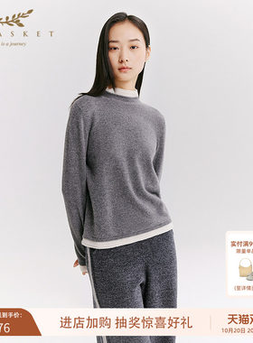 十二篮撞色圆领假两件羊毛衫