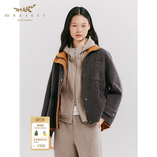 十二篮26春新款 格雷系气质通勤毛呢外套女百搭灰色 绵羊毛大衣短款