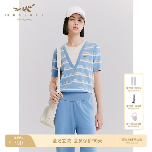 十二篮拼接撞色条纹针织衫