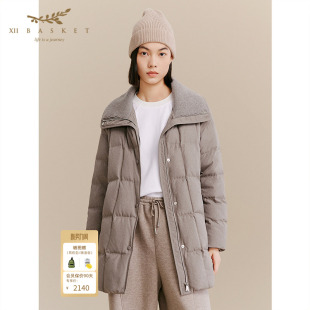 显瘦羽绒服女 通勤鹅绒服针织翻领中长款 十二篮商场同款 冬季