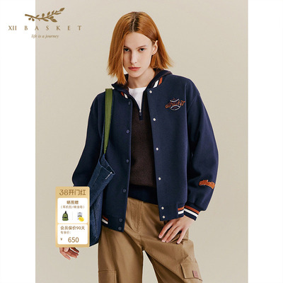 十二篮美式藏蓝宽松棒球服外套女