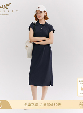 十二篮26春新款短袖polo领直筒慵懒休闲运动连衣裙女藏蓝